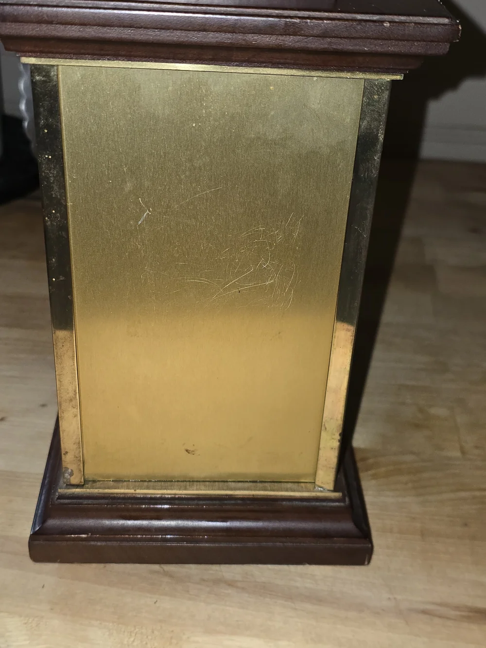 Ethan Allen Gold & Wood Mantel Clock - Brass Finish